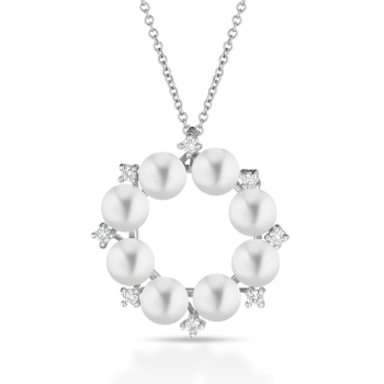 COLLANA  IN ORO BIANCO 18KT CON PENDENTE A CERCHIO E PERLE EDISON DI COSCIA